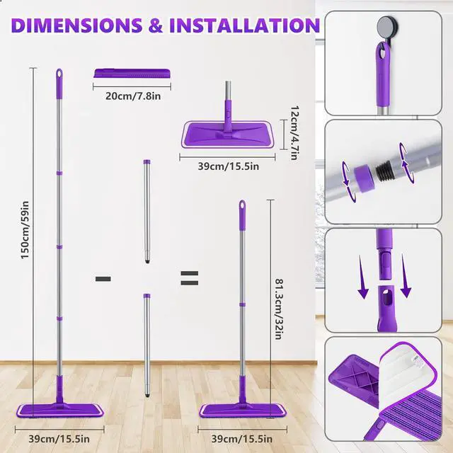 Alt view image 5 of 5 - Microfiber Mops for Floor Cleaning - BPAWA Flat Floor Mop with 4 Reusable Washable Mop Pads fit for Swiffer Powermop Kitchen Wet Dry Dust Mop for Hardwood Laminate Wood Tile Ceramic Vinyl Wall Floors
