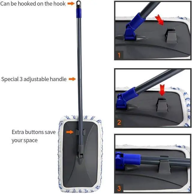 Alt view image 5 of 7 - Masthome Large Surface Microfiber Flat Mop with 5 Reusable Mop Heads Cleaning Comb and Telescopic Handle Household Mop for Hardwood Laminate Tile Ceramic Floor Cleaning