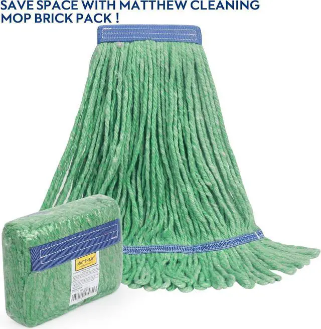 Alt view image 6 of 7 - Matthew Cleaning Heavy Duty Mop Head Commercial Replacement for General and Floor Cleaning, Wet Industrial Blue Cotton Looped End String Head Refill (Pack of 3) Green