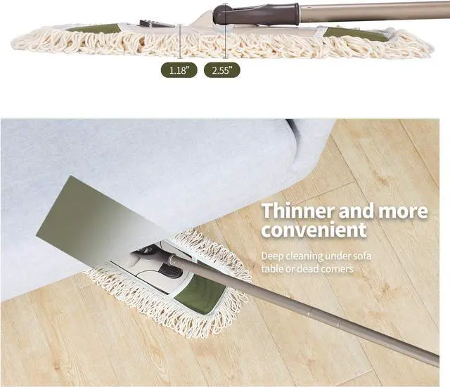 Alt view image 4 of 7 - Eyliden Dust Mop with Reusable Washable Pads - One Touch Replacement, Height Adjustable Handle, Total 2 Mop Cloths, Wet Dry Mops for Floor Cleaning, Hardwood, Laminate, Tile Floor Push Dust Broom