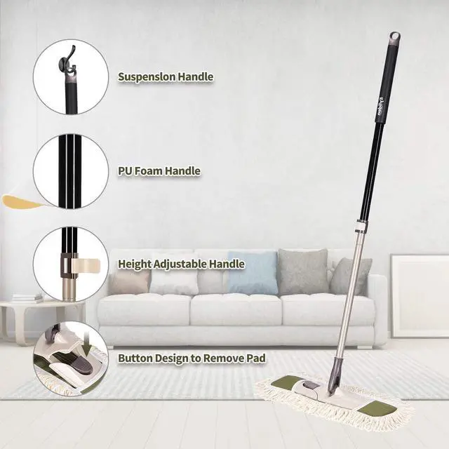 Alt view image 7 of 7 - Eyliden Dust Mop with Reusable Washable Pads - One Touch Replacement, Height Adjustable Handle, Total 2 Mop Cloths, Wet Dry Mops for Floor Cleaning, Hardwood, Laminate, Tile Floor Push Dust Broom