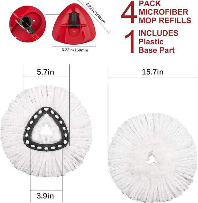 Alt view image 3 of 7 - 4 Pack Mop Replacement Heads Compatible with Ocedar Mop Replace Head EasyWring Spin Mop Heads Replacements - Includes 1 Rotating Mop Base, Microfiber Mop Refills, Easy Cleaning Mop Head Replacement