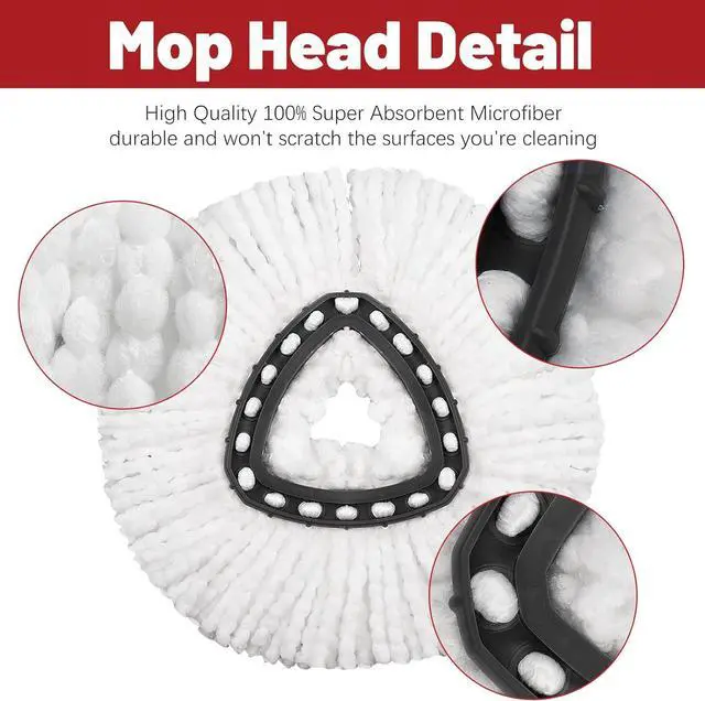 Alt view image 6 of 7 - 4 Pack Mop Replacement Heads Compatible with Ocedar Mop Replace Head EasyWring Spin Mop Heads Replacements - Includes 1 Rotating Mop Base, Microfiber Mop Refills, Easy Cleaning Mop Head Replacement