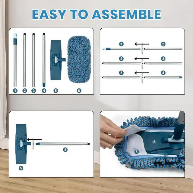 Alt view image 4 of 7 - MAVRIZ Microfiber Mops for Floor Cleaning Wet and Dry Mop with 58" Long Handle, Washable Mop Pad 360° Rotating Flat Mop for Hardwood, Laminate, Tile Floor