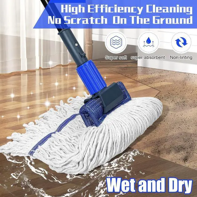 Alt view image 4 of 7 - Heavy Duty Commercial Mop Industrial Cotton Mop with Extra Replacement Mop Head,Looped-End String Wet Mop for Floor Cleaning, Long Handle Janitorial Mop for Home,Garage,Office,Workshop, Warehouse