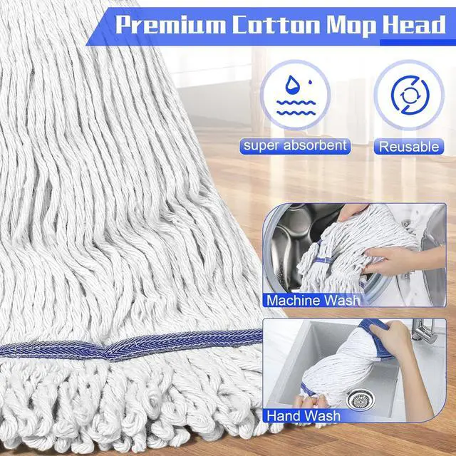 Alt view image 5 of 7 - Heavy Duty Commercial Mop Industrial Cotton Mop with Extra Replacement Mop Head,Looped-End String Wet Mop for Floor Cleaning, Long Handle Janitorial Mop for Home,Garage,Office,Workshop, Warehouse