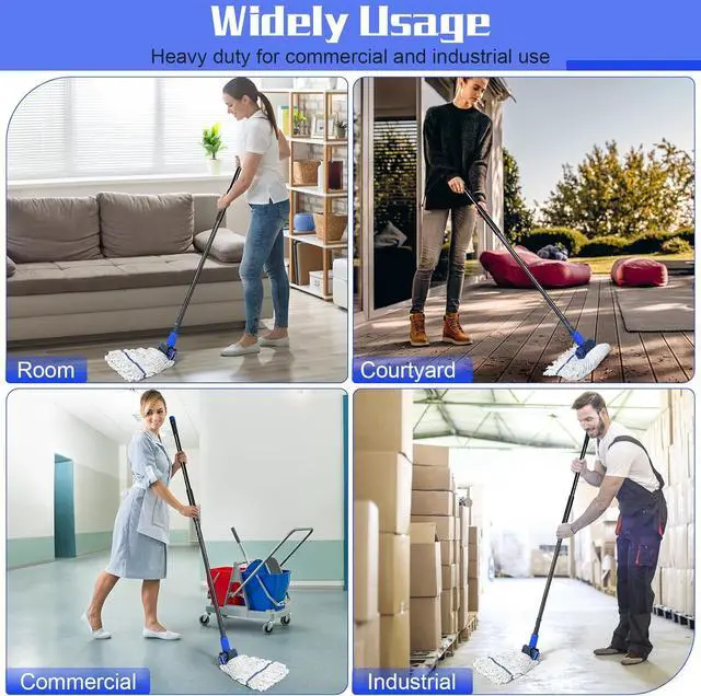 Alt view image 6 of 7 - Heavy Duty Commercial Mop Industrial Cotton Mop with Extra Replacement Mop Head,Looped-End String Wet Mop for Floor Cleaning, Long Handle Janitorial Mop for Home,Garage,Office,Workshop, Warehouse