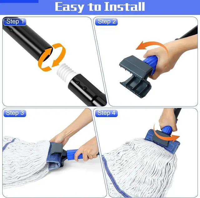 Alt view image 7 of 7 - Heavy Duty Commercial Mop Industrial Cotton Mop with Extra Replacement Mop Head,Looped-End String Wet Mop for Floor Cleaning, Long Handle Janitorial Mop for Home,Garage,Office,Workshop, Warehouse