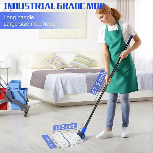 Alt view image 2 of 7 - Heavy Duty Commercial Mop Industrial Cotton Mop with Extra Replacement Mop Head,Looped-End String Wet Mop for Floor Cleaning, Long Handle Janitorial Mop for Home,Garage,Office,Workshop, Warehouse