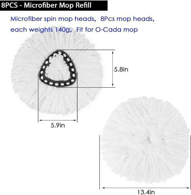 Alt view image 2 of 6 - 8Pack Spin Mop Replacement Heads,Spinning Mop Replace Head for Floor Cleaning, 100% Microfiber Mop Head Replacement Compatible with Triangle Spin Mop Refill for Easy Wring Mop,White