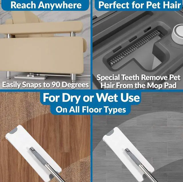 Alt view image 4 of 7 - X3 Mop, Separates Dirty and Clean Water, 3-Chamber Design, Flat Mop and Bucket Set, Hands Free Home Floor Cleaning, 3 Reusable Microfiber Mop Pads Included