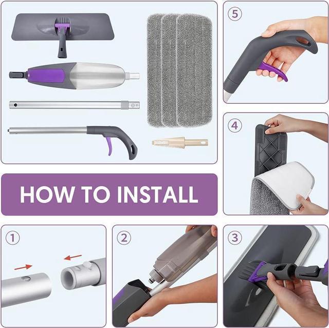 Alt view image 6 of 7 - Spray Mop for Floor Cleaning - HOMSIER Microfiber Floor Mops Wet Dry Flat Mop with 550ML Refillable Bottle 3 Washable Pads Replacement, Dust Mop for Wooden Laminate Tile Marble Kitchen Hard Floors