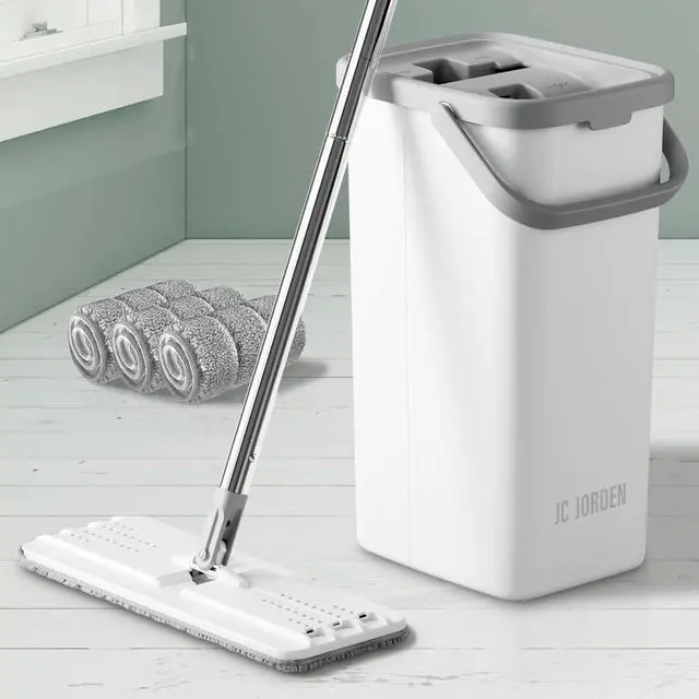 Main image of Mop and Bucket with Wringer Set, Hands Free Flat Floor Mop and Bucket, 3 Washable Microfiber Pads Included, Wet and Dry Use, Home Floor Cleaning System for All Floor Types and Windows