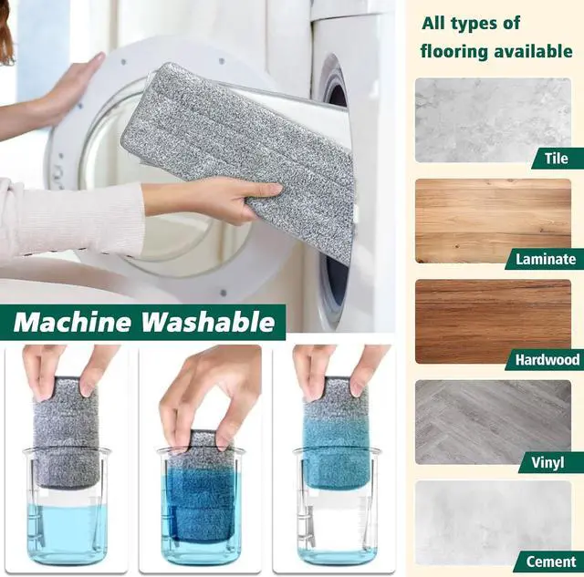Alt view image 6 of 7 - Mop and Bucket with Wringer Set, Hands Free Flat Floor Mop and Bucket, 3 Washable Microfiber Pads Included, Wet and Dry Use, Home Floor Cleaning System for All Floor Types and Windows