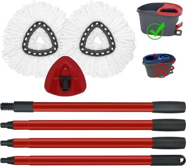 Main image of Mop Replace Heads Mop Handle and Mop Base Replacements for O Ceda EasyWring 1-Tank Spin Mop System, 2 Microfiber Mop Head Refills, 4-Section Iron Mop Handle 30-58in and 1 Mop Head Cover Set(No Bucket)