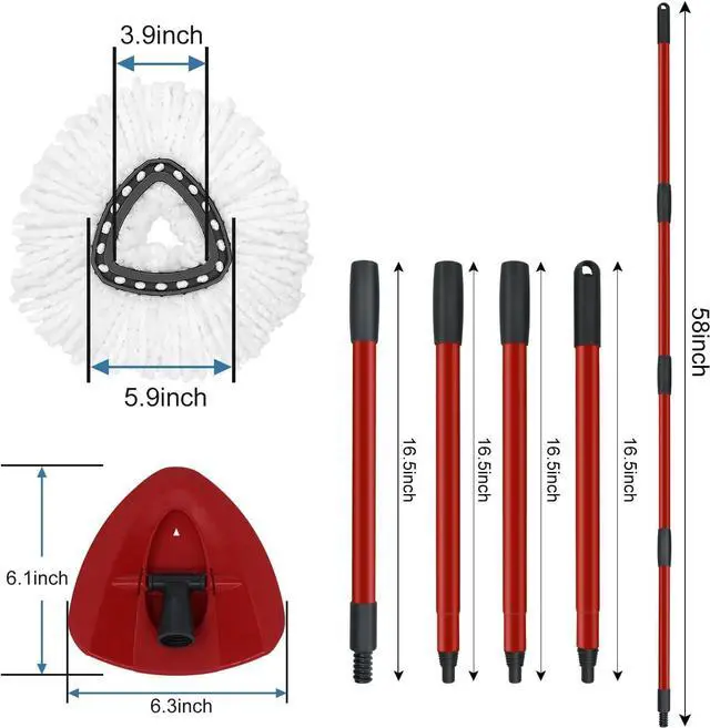 Alt view image 2 of 7 - Mop Replace Heads Mop Handle and Mop Base Replacements for O Ceda EasyWring 1-Tank Spin Mop System, 2 Microfiber Mop Head Refills, 4-Section Iron Mop Handle 30-58in and 1 Mop Head Cover Set(No Bucket)