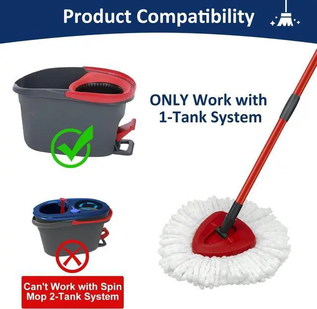 Alt view image 3 of 7 - Mop Replace Heads Mop Handle and Mop Base Replacements for O Ceda EasyWring 1-Tank Spin Mop System, 2 Microfiber Mop Head Refills, 4-Section Iron Mop Handle 30-58in and 1 Mop Head Cover Set(No Bucket)
