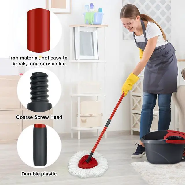 Alt view image 4 of 7 - Mop Replace Heads Mop Handle and Mop Base Replacements for O Ceda EasyWring 1-Tank Spin Mop System, 2 Microfiber Mop Head Refills, 4-Section Iron Mop Handle 30-58in and 1 Mop Head Cover Set(No Bucket)