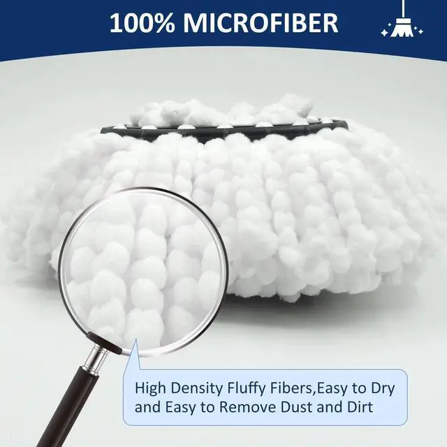 Alt view image 5 of 7 - Mop Replace Heads Mop Handle and Mop Base Replacements for O Ceda EasyWring 1-Tank Spin Mop System, 2 Microfiber Mop Head Refills, 4-Section Iron Mop Handle 30-58in and 1 Mop Head Cover Set(No Bucket)