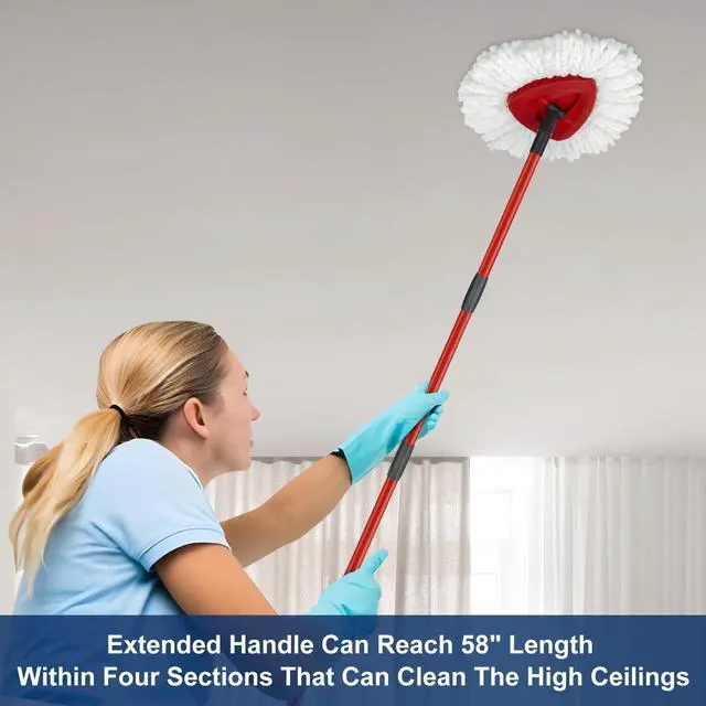 Alt view image 6 of 7 - Mop Replace Heads Mop Handle and Mop Base Replacements for O Ceda EasyWring 1-Tank Spin Mop System, 2 Microfiber Mop Head Refills, 4-Section Iron Mop Handle 30-58in and 1 Mop Head Cover Set(No Bucket)