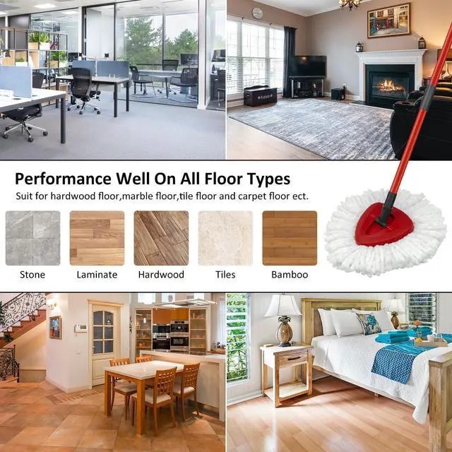 Alt view image 7 of 7 - Mop Replace Heads Mop Handle and Mop Base Replacements for O Ceda EasyWring 1-Tank Spin Mop System, 2 Microfiber Mop Head Refills, 4-Section Iron Mop Handle 30-58in and 1 Mop Head Cover Set(No Bucket)