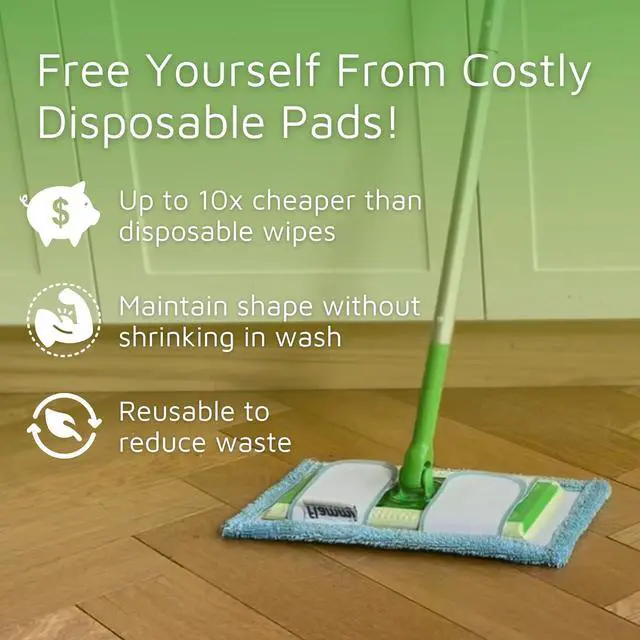 Alt view image 3 of 7 - Reusable Mop Pad for Swiffer Sweeper Mop, 12.5'' Microfiber Mop Pad Refill Washable for Hard Floor Baseboard Cleaning, Wet/Dry Cleaning Pad, 4 Pack