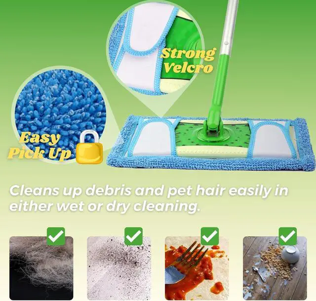 Alt view image 6 of 7 - Reusable Mop Pad for Swiffer Sweeper Mop, 12.5'' Microfiber Mop Pad Refill Washable for Hard Floor Baseboard Cleaning, Wet/Dry Cleaning Pad, 4 Pack