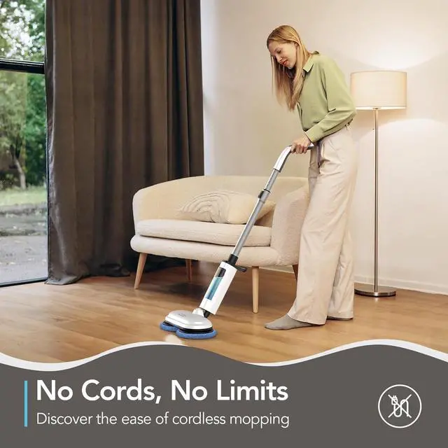 Alt view image 6 of 7 - iDOO Electric Mop, Upgraded Floor Scrubber Electric Spin Mop with LED Headlight, Rechargeable Dust Mop Cordless Dual-Motor Hardwood Floor Mop Spray Mop Clean up to 2350 ft², 46dB Quiet Clean & Waxing
