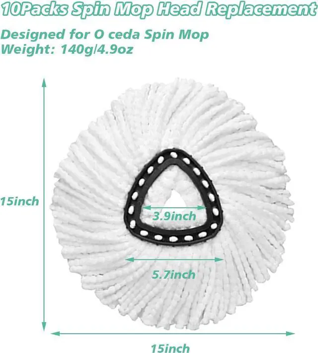 Alt view image 2 of 7 - 10 PCS Spin Mop Replacement Head,100% Microfiber Mop Refills Head Compatible with Triangle Spin Mop, 360 Degree Micro Spinning Mop Replace Head for Easy House Cleaning Floor Mopping