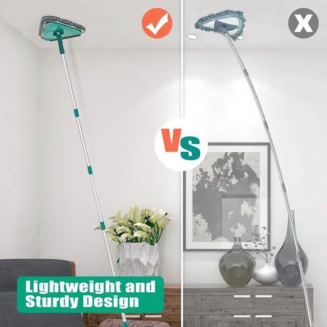 Alt view image 5 of 6 - JEHONN Wall Cleaner Mop with Long Handle 82 Inches, 3-in-1 Ceiling Cleaning Tool Duster with 6 Replacement Microfiber Chenille Pads for Painted Walls, Baseboard, Window, Floor (Green)