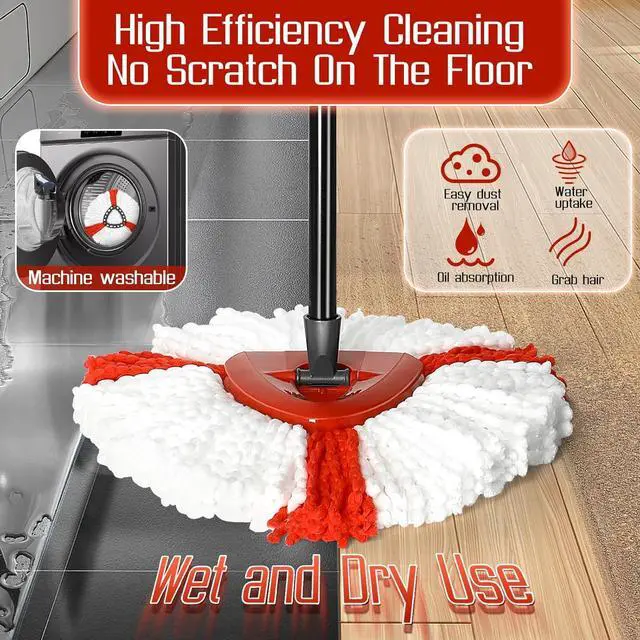 Alt view image 3 of 7 - Spin Mop Replacement Handle Mop Head Base for O Ceda EasyWring 1-Tank System - Microfiber Mop for Floor Cleaning Set Include 2 Replace Mop Refills,1 Replacement Handle,1 Mop Base