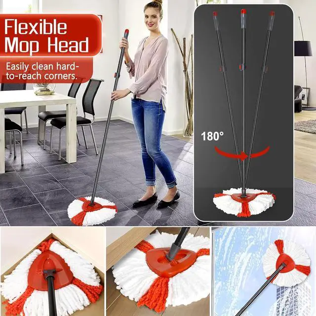 Alt view image 4 of 7 - Spin Mop Replacement Handle Mop Head Base for O Ceda EasyWring 1-Tank System - Microfiber Mop for Floor Cleaning Set Include 2 Replace Mop Refills,1 Replacement Handle,1 Mop Base