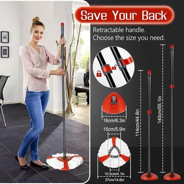 Alt view image 5 of 7 - Spin Mop Replacement Handle Mop Head Base for O Ceda EasyWring 1-Tank System - Microfiber Mop for Floor Cleaning Set Include 2 Replace Mop Refills,1 Replacement Handle,1 Mop Base