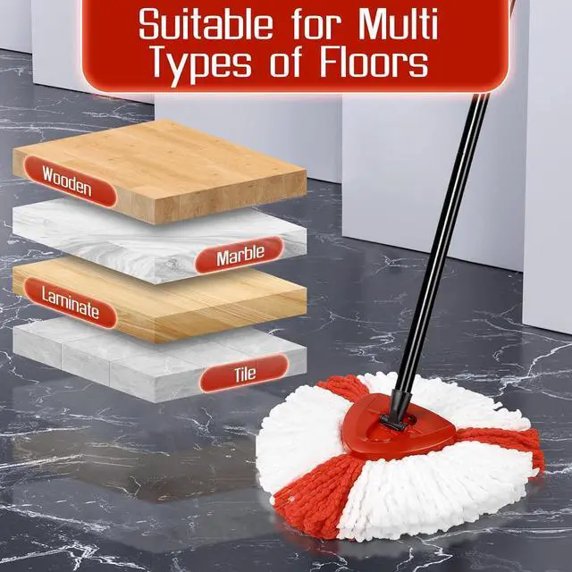 Alt view image 6 of 7 - Spin Mop Replacement Handle Mop Head Base for O Ceda EasyWring 1-Tank System - Microfiber Mop for Floor Cleaning Set Include 2 Replace Mop Refills,1 Replacement Handle,1 Mop Base