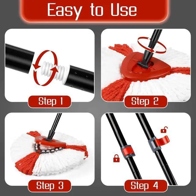 Alt view image 7 of 7 - Spin Mop Replacement Handle Mop Head Base for O Ceda EasyWring 1-Tank System - Microfiber Mop for Floor Cleaning Set Include 2 Replace Mop Refills,1 Replacement Handle,1 Mop Base