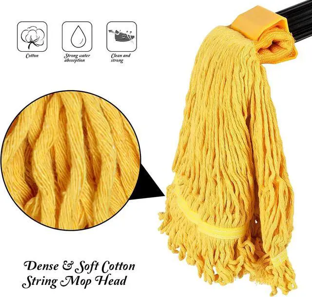Alt view image 4 of 7 - Masthome Commercial Loop-End String Wet Mop, Industrial Grade Heavy Duty Floor Mop, 55'' Stainless Steel Pole Jaw Clamp for Floor Cleaning (Total 2 Pcs String Mop Heads)