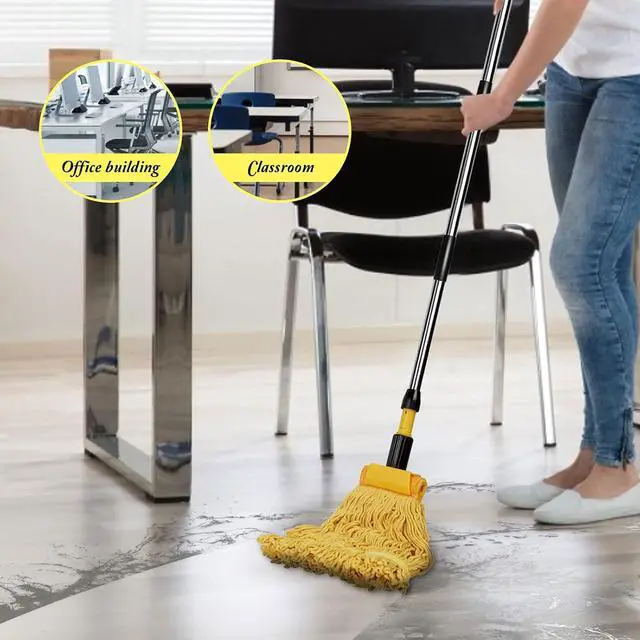 Alt view image 5 of 7 - Masthome Commercial Loop-End String Wet Mop, Industrial Grade Heavy Duty Floor Mop, 55'' Stainless Steel Pole Jaw Clamp for Floor Cleaning (Total 2 Pcs String Mop Heads)