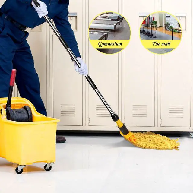 Alt view image 6 of 7 - Masthome Commercial Loop-End String Wet Mop, Industrial Grade Heavy Duty Floor Mop, 55'' Stainless Steel Pole Jaw Clamp for Floor Cleaning (Total 2 Pcs String Mop Heads)