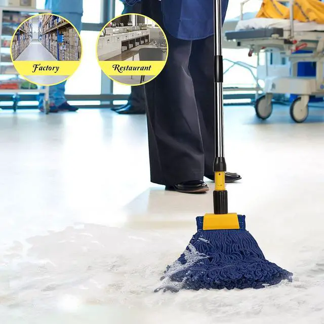 Alt view image 7 of 7 - Masthome Commercial Loop-End String Wet Mop, Industrial Grade Heavy Duty Floor Mop, 55'' Stainless Steel Pole Jaw Clamp for Floor Cleaning (Total 2 Pcs String Mop Heads)