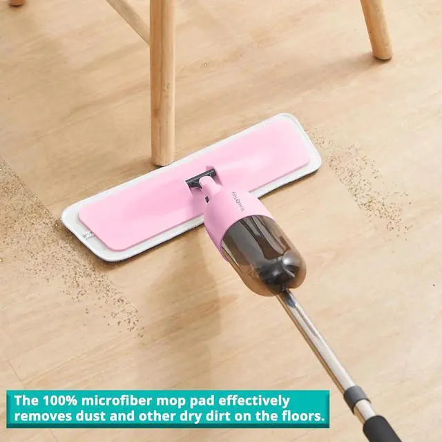 Alt view image 3 of 7 - True & Tidy® Clean Everywhere Spray Mop Kit Premium Floor Spray Mop - Includes Flat Mop Head, Round Mop Head, Squeegee Mop Head (Pink)