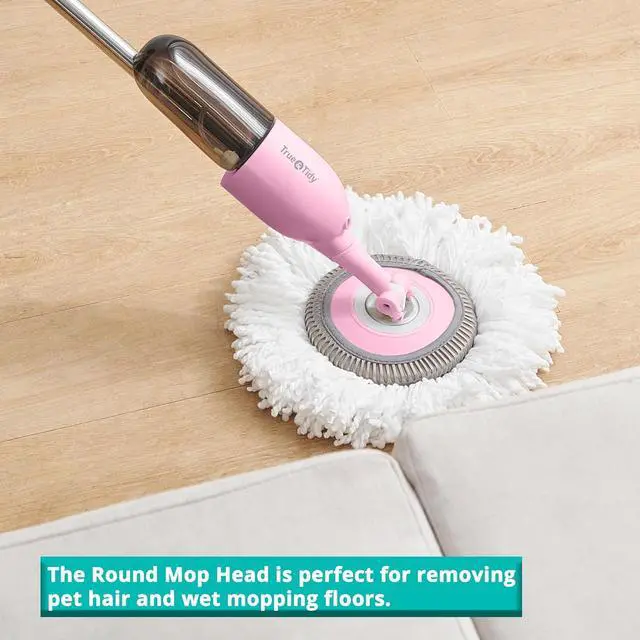 Alt view image 4 of 7 - True & Tidy® Clean Everywhere Spray Mop Kit Premium Floor Spray Mop - Includes Flat Mop Head, Round Mop Head, Squeegee Mop Head (Pink)