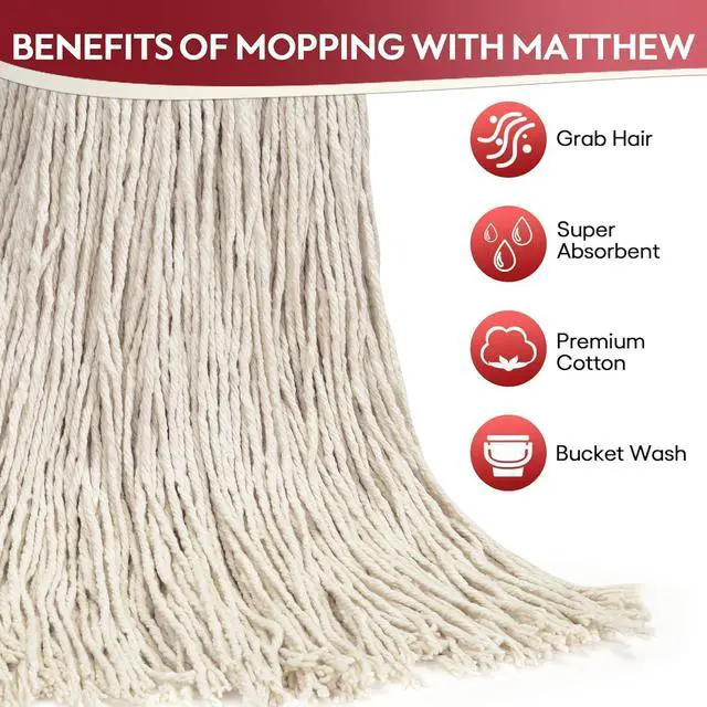 Alt view image 2 of 6 - Matthew Cleaning 16oz 3Pack Cotton Floor Mop,Cotton Looped-Open String Heavy Duty String Refills, Universal Headband Blend,Mop Head Replacement for Home, Industrial and Commercial Use(White)