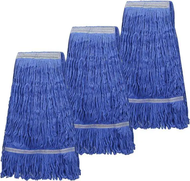 Main image of 3 Pack Heavy Mop Replacement Head,Commercial Industrial Grade Blue Cotton Ring Heads,Cotton Looped End String Cleaning Mop Refills, Applied to Mop of Clamping Side-Loading Handles