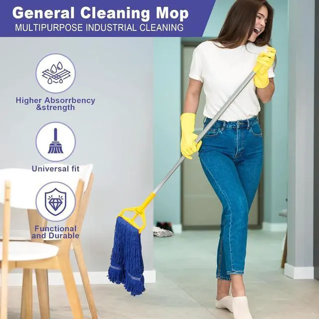 Alt view image 3 of 6 - 3 Pack Heavy Mop Replacement Head,Commercial Industrial Grade Blue Cotton Ring Heads,Cotton Looped End String Cleaning Mop Refills, Applied to Mop of Clamping Side-Loading Handles