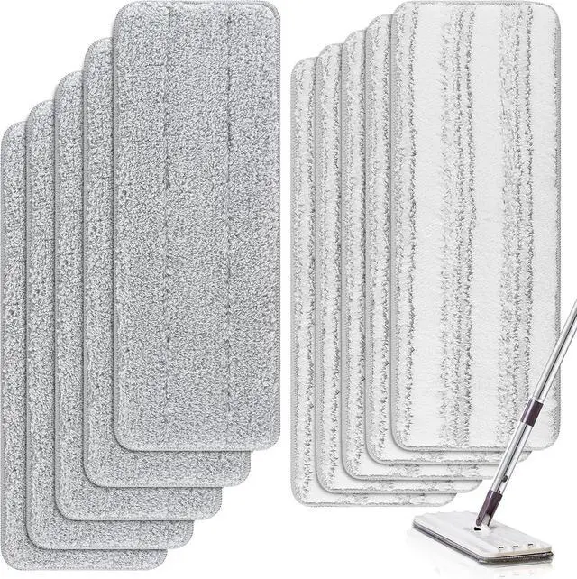 Main image of Microfiber Cleaning Pads: 10 Pack 13" X 4.9" Washable for Floor Cleaning Compatible with Tethys & Most 13 Inch Flat Mops - Replacement for Mop Bucket Set