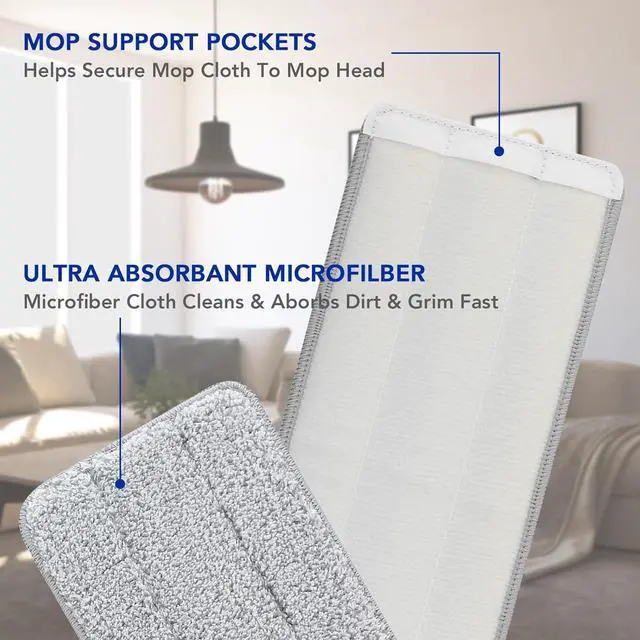 Alt view image 2 of 7 - Microfiber Cleaning Pads: 10 Pack 13" X 4.9" Washable for Floor Cleaning Compatible with Tethys & Most 13 Inch Flat Mops - Replacement for Mop Bucket Set