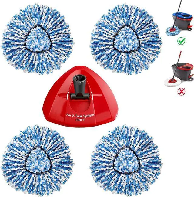 Main image of BonusLife 4 Pack Mop Refills and 1 Head Base Part for O-Ceda RinseClean Spin 2-Tank System - Easy Cleaning Microfiber Replacement