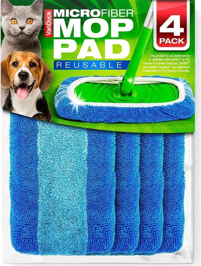 Main image of VanDuck Reusable Pet Heavy Duty Mop Pads Compatible with Swiffer Sweeper (4-Pack) - Washable Microfiber Mop Pads for Wet & Dry Use - All Purpose Floor Mopping and Cleaning Product