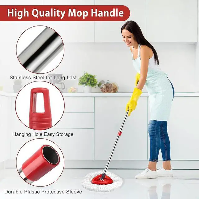 Alt view image 5 of 7 - 2 Spin Mop Head Replacement, 1 Base, 1 Mop Handle (30-58in) Combo Mop Set Compatible with OCedar EasyWring Microfiber Mop (White (1-Tank System))