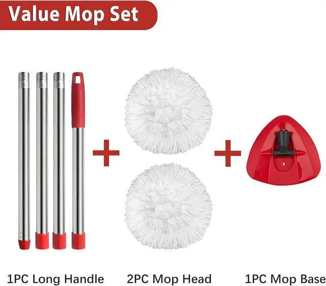 Alt view image 6 of 7 - 2 Spin Mop Head Replacement, 1 Base, 1 Mop Handle (30-58in) Combo Mop Set Compatible with OCedar EasyWring Microfiber Mop (White (1-Tank System))